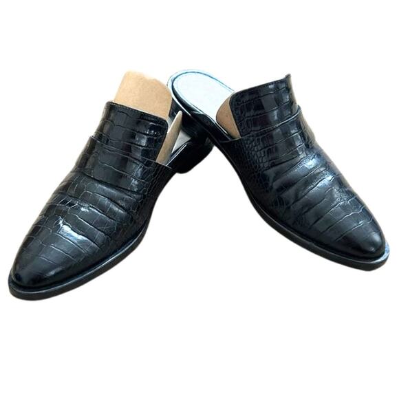 Freda Salvador “Keen” Black Croc-Print Leather Mule Flats - Picture 4 of 9